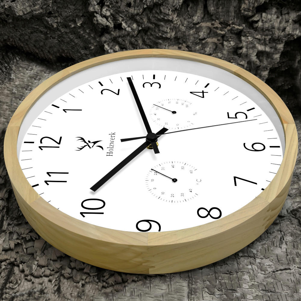 WANDUHR Holz Designer MEERSBURG Wand Uhr, beige, weiß - Beige/Schwarz, Glas/Holz (30/30/4.2cm) - Holzwerk