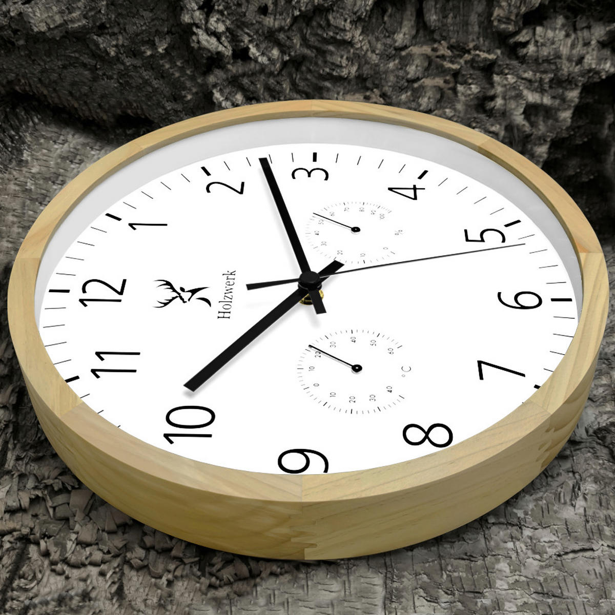WANDUHR Holz Designer MEERSBURG Wand Uhr, beige, weiß - Beige/Schwarz, Glas/Holz (30/30/4.2cm) - Holzwerk