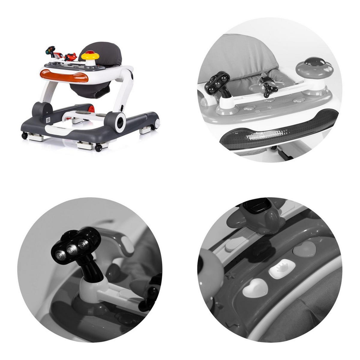 LAUFLERNHILFE little Explorer grau 4 in 1 Laulernwagen Musik Stopper Räder - Grau, Kunststoff (58/55/68cm) - Chipolino