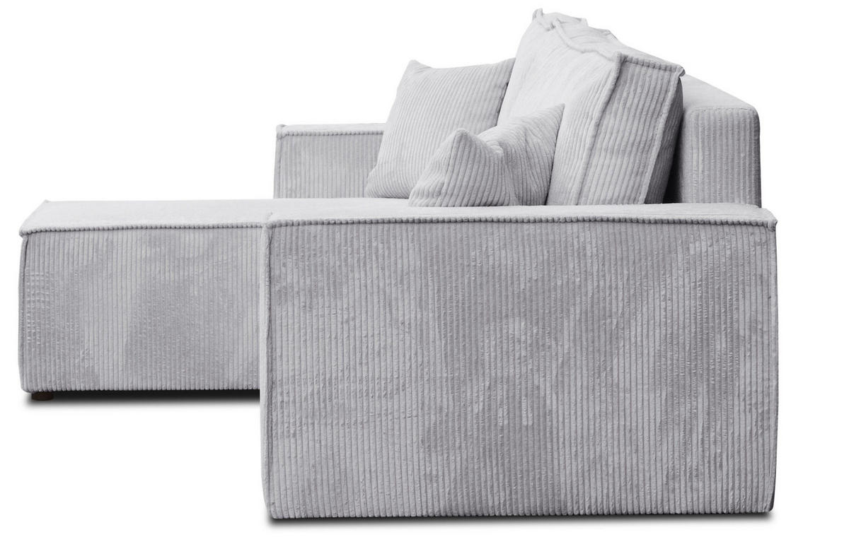 ECKSOFA Hugo L in L-Form mit Schlaffunktion und Bettkasten, Farbe: Hellgrau, Cordstoff, Ottomane Unsiversal - Hellgrau, Textil (244/145cm) - VENASI MÖBEL