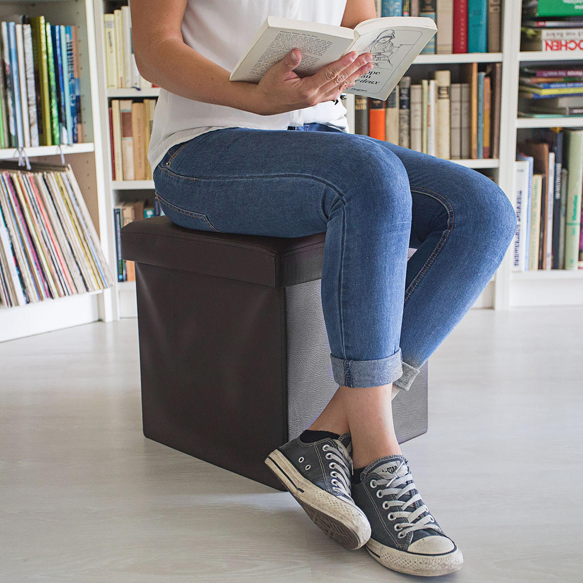 FALTBARER Sitzhocker - Braun, Holzwerkstoff/Kunststoff (38/38/38cm) - Relaxdays