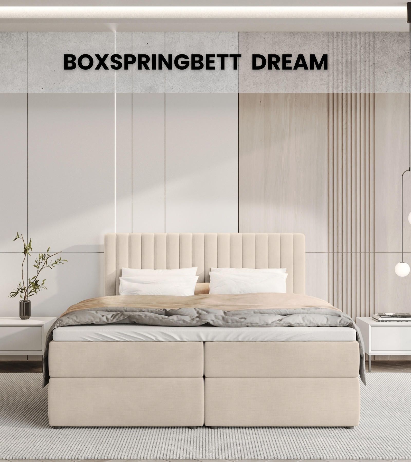 BOXBETT Dream mit Topper 160/200 Ecru - Ecru, Holzwerkstoff/Textil (160/200cm) - Bromarkt