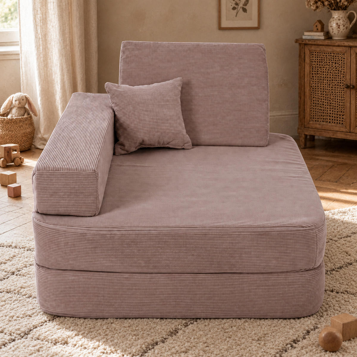 KINDERSESSEL 5 in 1 ausklappbar Cordsamt Taupe - Taupe, Textil (80/24/80cm) - AngeLove