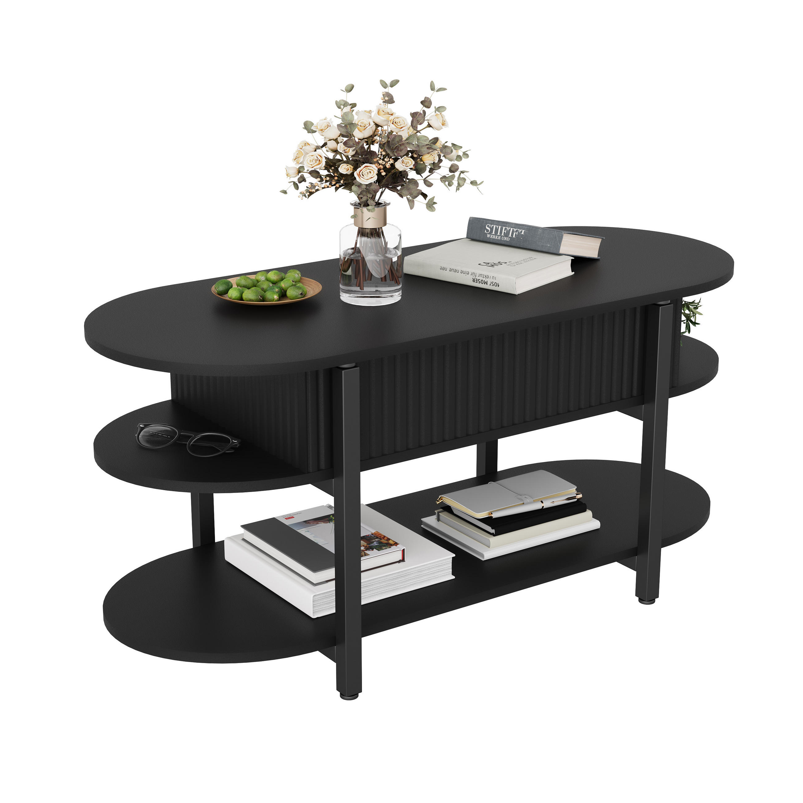 HÖHENVERSTELLBARER COUCHTISCH schwarz mit großem Stauraum - Schwarz, Holz (106/38/50cm) - SHOPENTRA