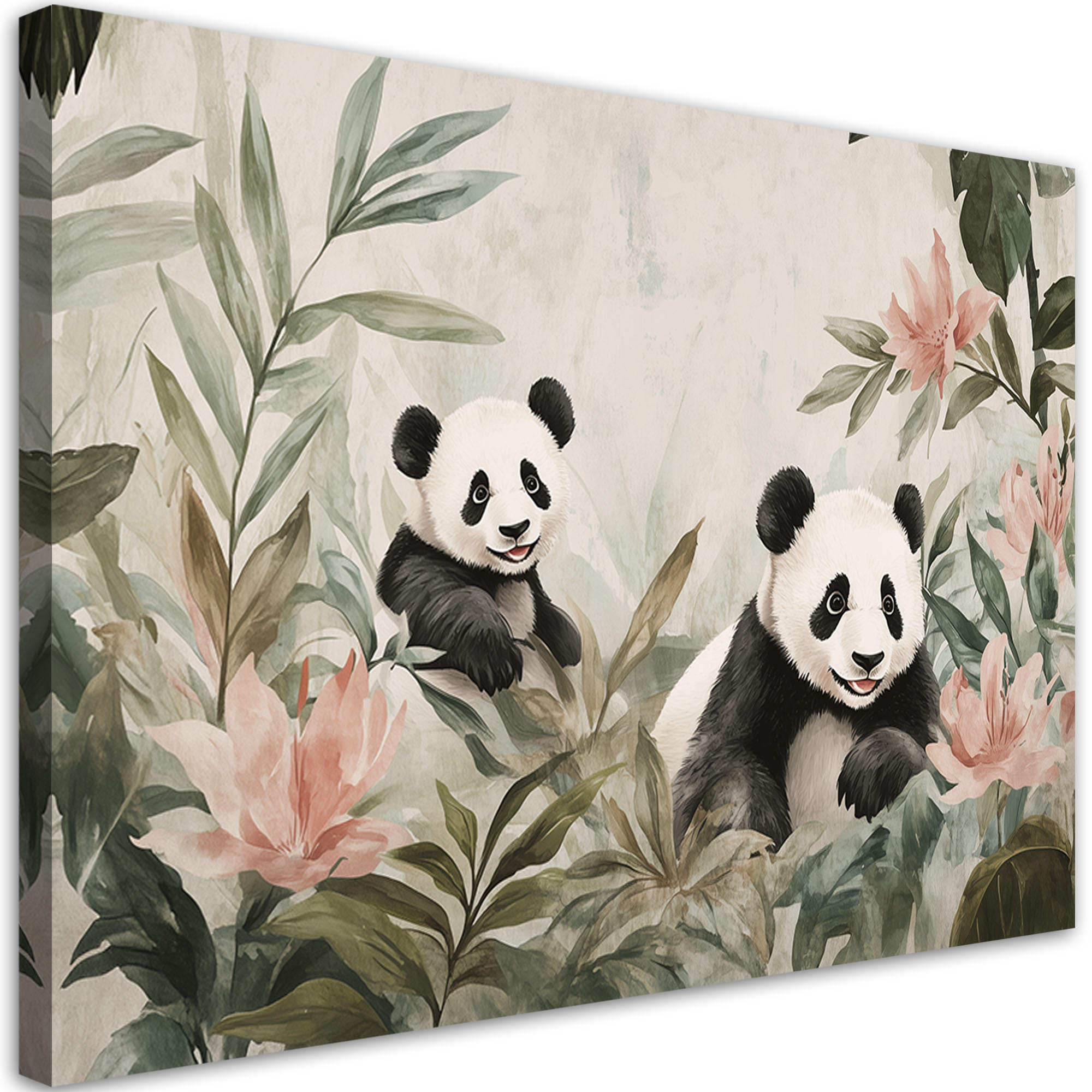 WANDBILD für jungen pandabären in blumen - Grün, Textil (60/40cm) - Feeby