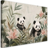 WANDBILD für jungen pandabären in blumen - Grün, Textil (60/40cm) - Feeby