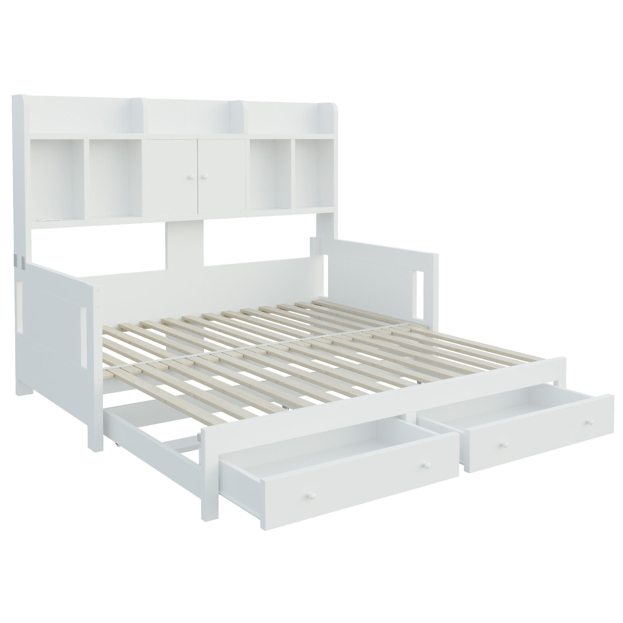 AUSZIEHBETT 90/180/190 cm DE-32643 mit LED und Steckdose Weiß - Weiß, Holz (90/190cm) - ComfortXL