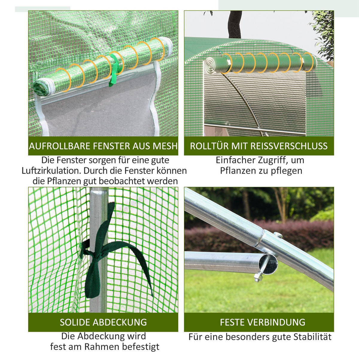 FOLIENGEWÄCHSHAUS, Grün, Verzinkter Stahl, PE-Kunststoff - Grün, Kunststoff (300/200/600cm) - Outsunny