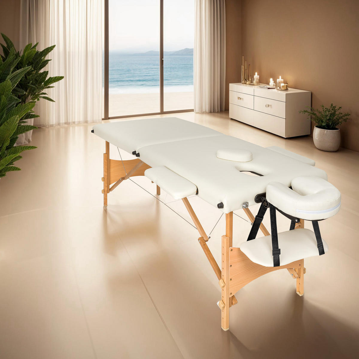 MASSAGELIEGE 2 Zonen Freddi,210 x 95 x 84 cm,beige - Beige, Holz (61/62/185cm) - tectake