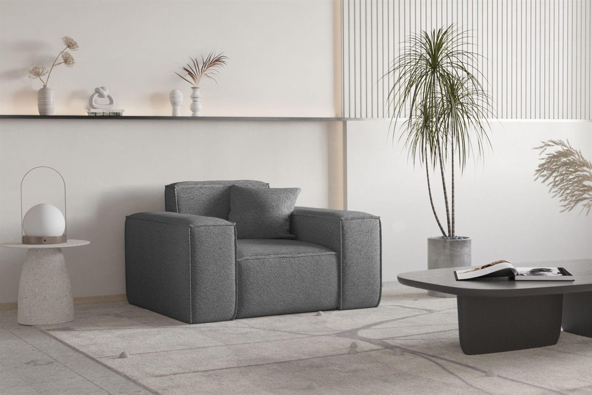 SESSEL Celes Premium Ascot Bukla - Graphitfarben, Holzwerkstoff/Textil (121/73/88cm) - Fun Möbel
