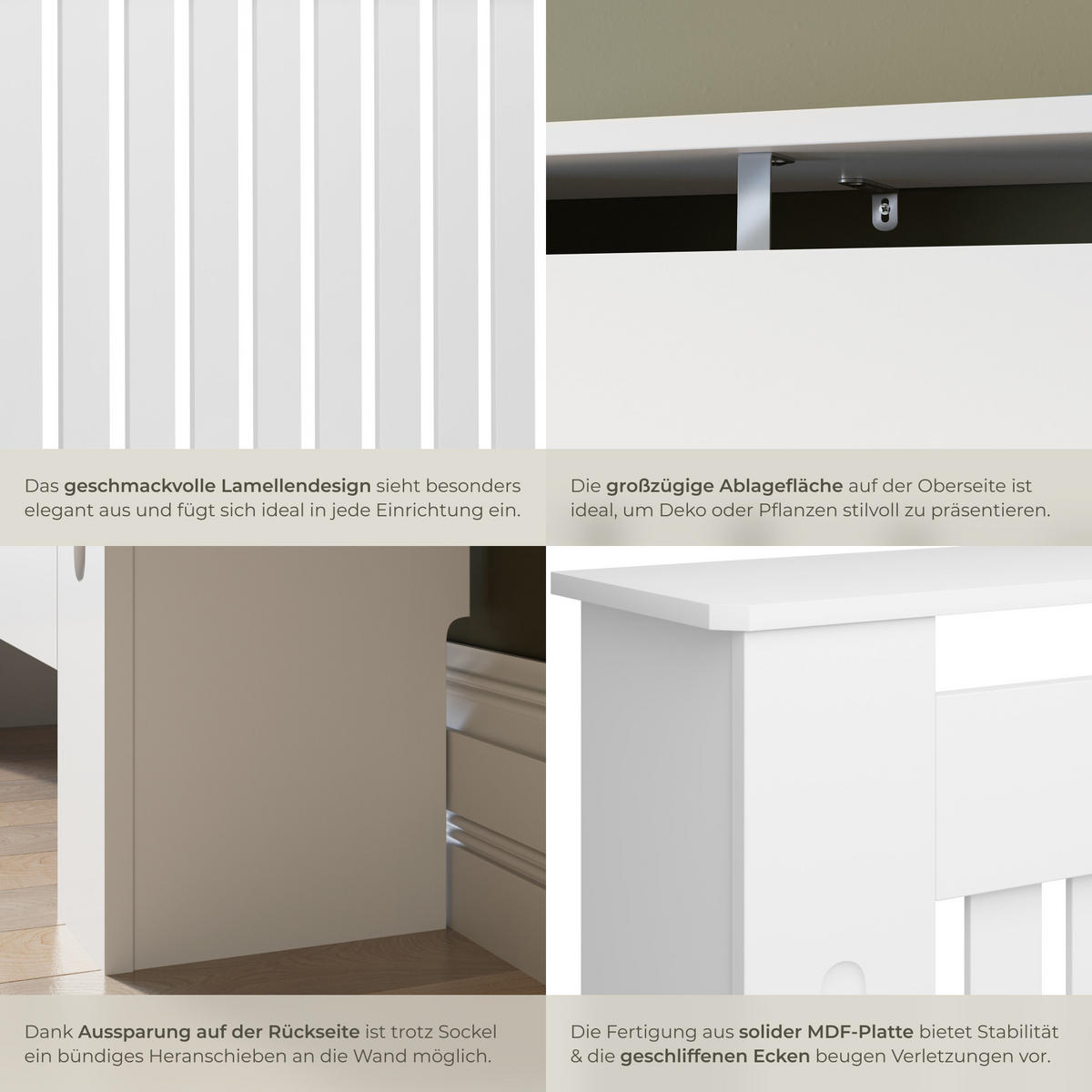 HEIZKÖRPERABDECKUNG Vila,optimale Luftzirkulation,weiß - Weiß, Holz (19/112/82cm) - tectake