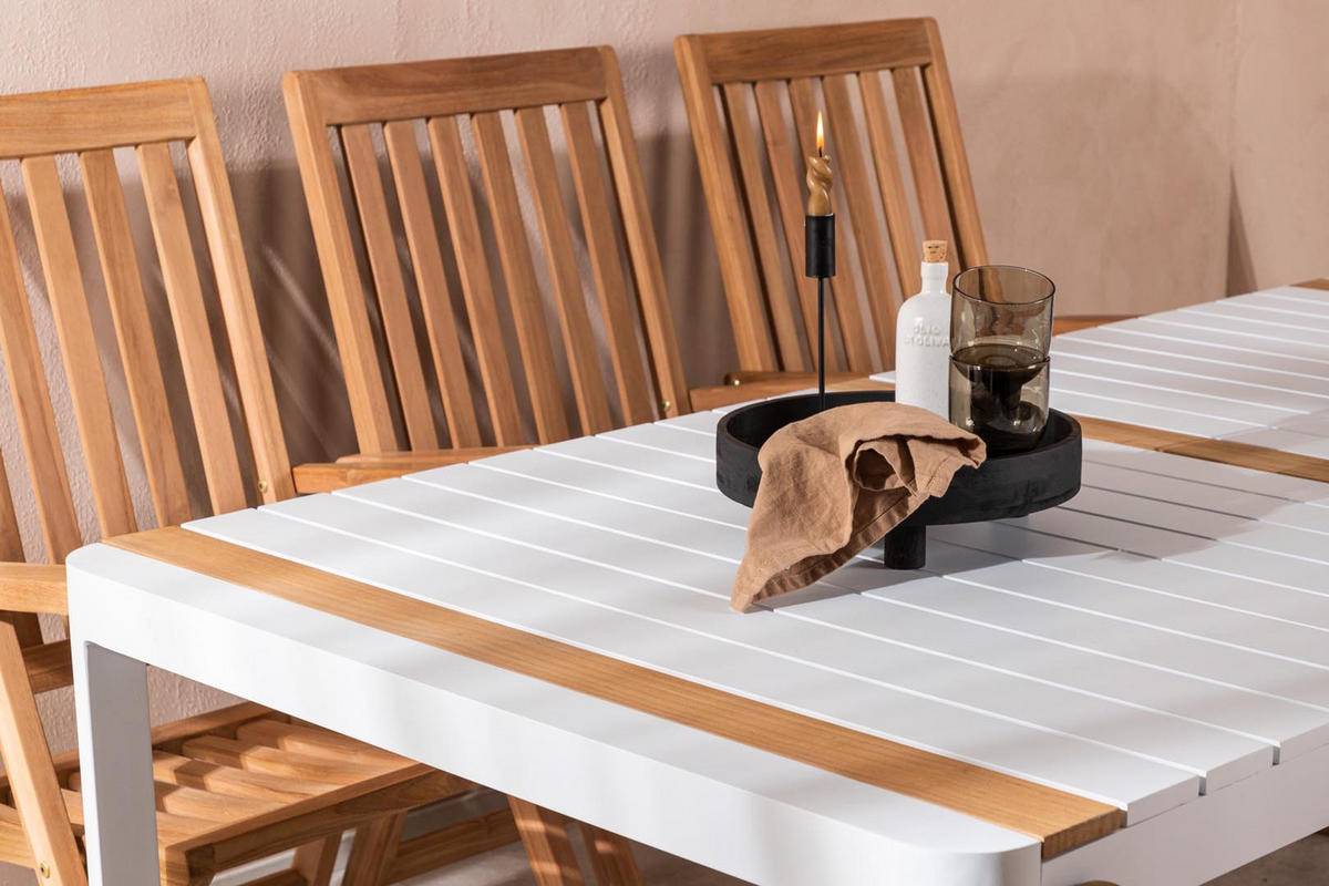 GARTENTISCHGRUPPE Weiß - Weiß, Holzwerkstoff - ebuy24
