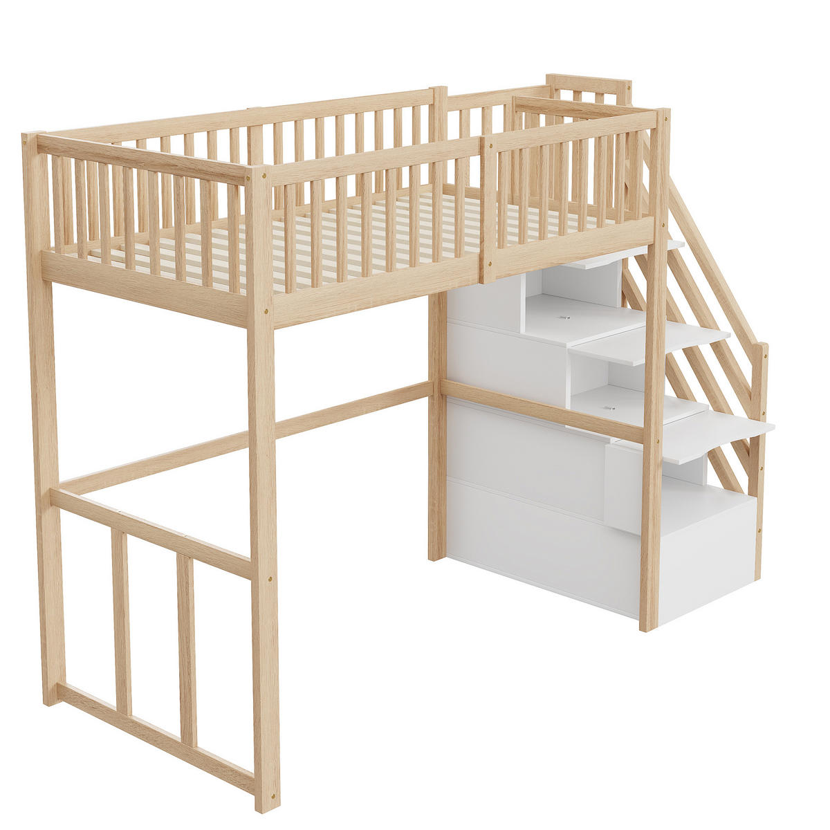 HOCHBETT 90/200 cm in Natur mit Aufbewahrungstreppe und Tisch - Eichefarben/Weiß, Holz/Holzwerkstoff (90/200cm) - WISHDOR
