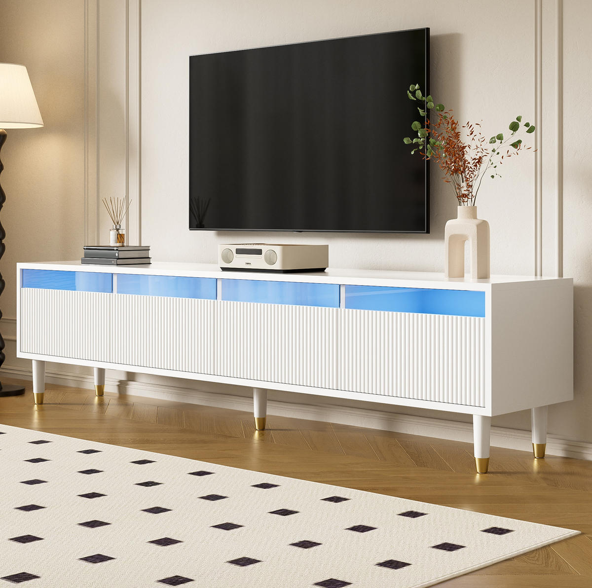 TV-LOWBOARD aus MDF 178x35x45 cm Weiß mit 4 Schubladen und Kabelführung - Weiß, Holzwerkstoff (178/45/35cm) - IVMEU