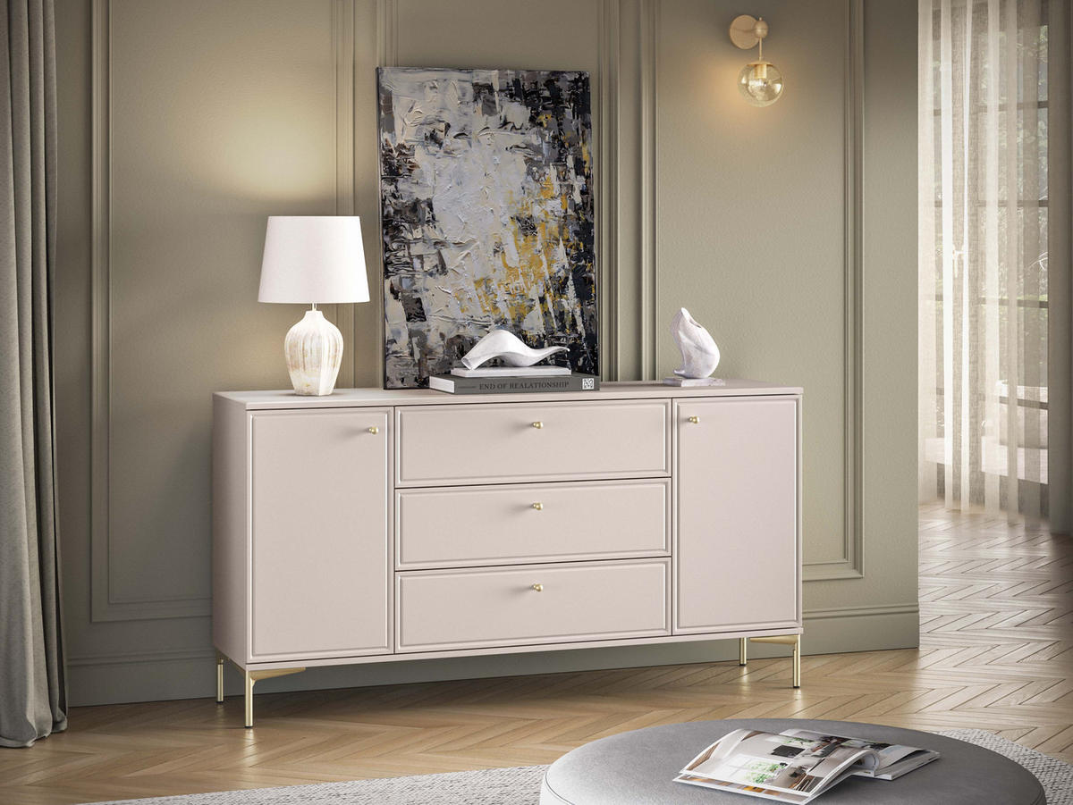 WOHNZIMMER Set 3-tlg. – Sandro – Kaschmir - Sandfarben/Kaschmir, Holzwerkstoff (160/85/40cm) - hi-markt