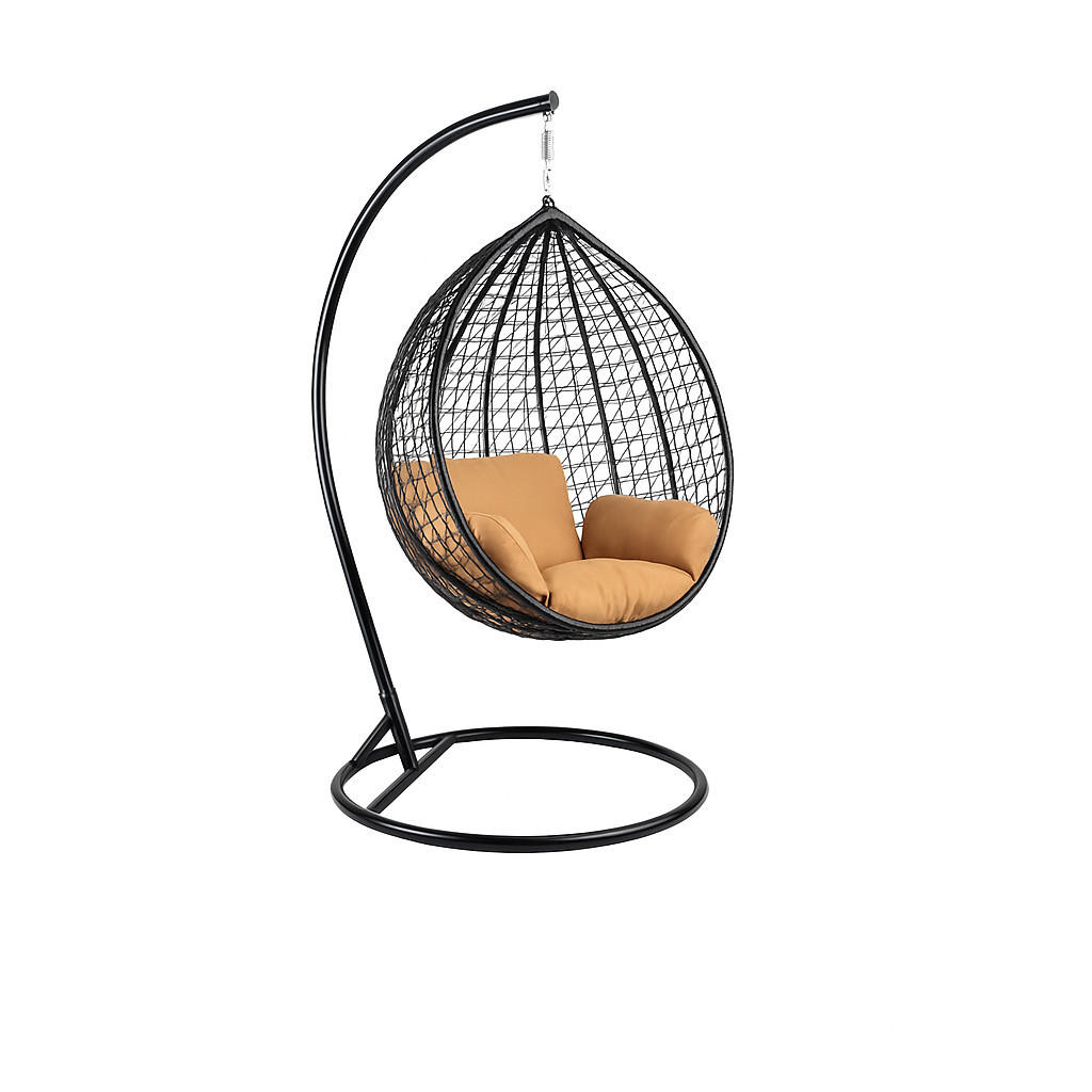 HÄNGESESSEL Cobe Schwarz, Braun Kissen, Garten Hängesessel Kokon aus Technorattan - Schwarz/Braun, Kunststoff/Metall (107/198/68cm) - Bettso