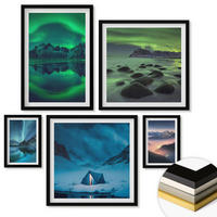 WANDBILDER 5er-Set - 50x50 cm & 20x30 cm & 40x60 cm Schwarzer Rahmen - Stilvolle Pflanzenmuster und Geometrie - Schwarz, Kunststoff (40/60cm) - ArtPrintCave