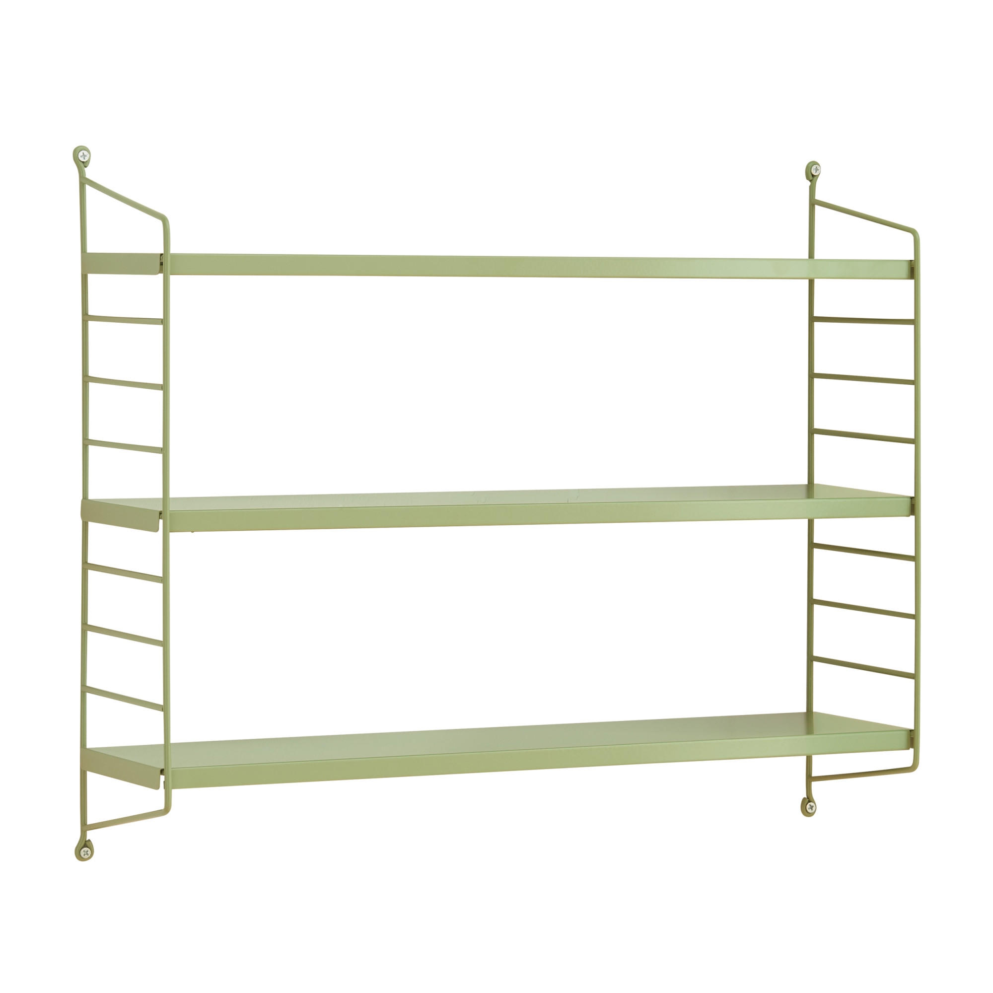 SADA NÁSTĚNNÝCH POLIČEK 3 KS Strängnäs - olivově zelená, kov (60/50/15cm) - [en.casa]