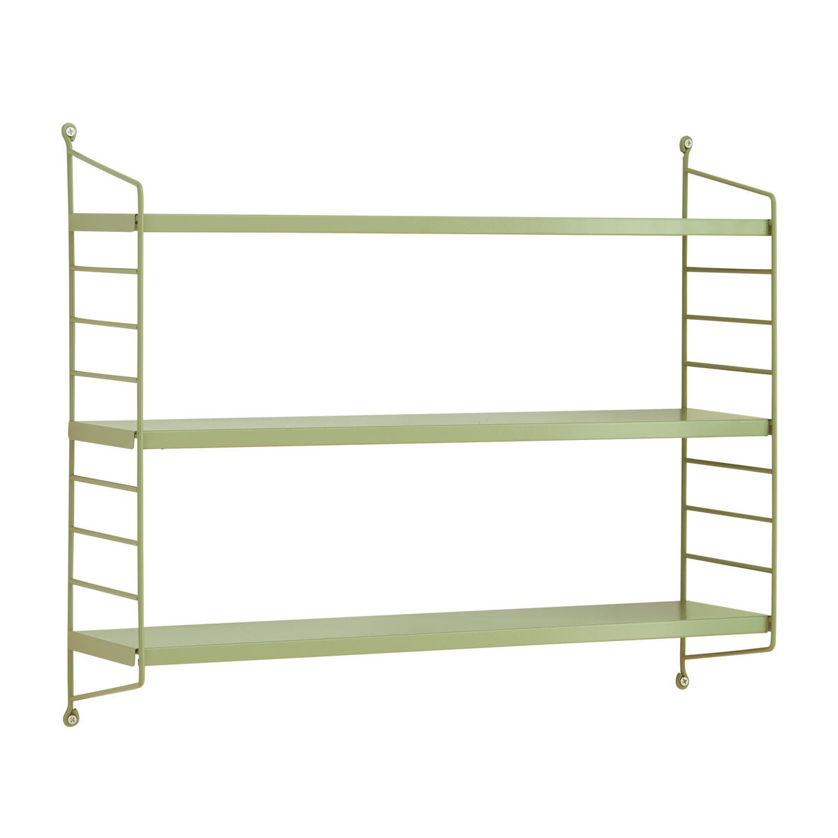 SADA NÁSTĚNNÝCH POLIČEK 3 KS Strängnäs - olivově zelená, kov (60/50/15cm) - [en.casa]