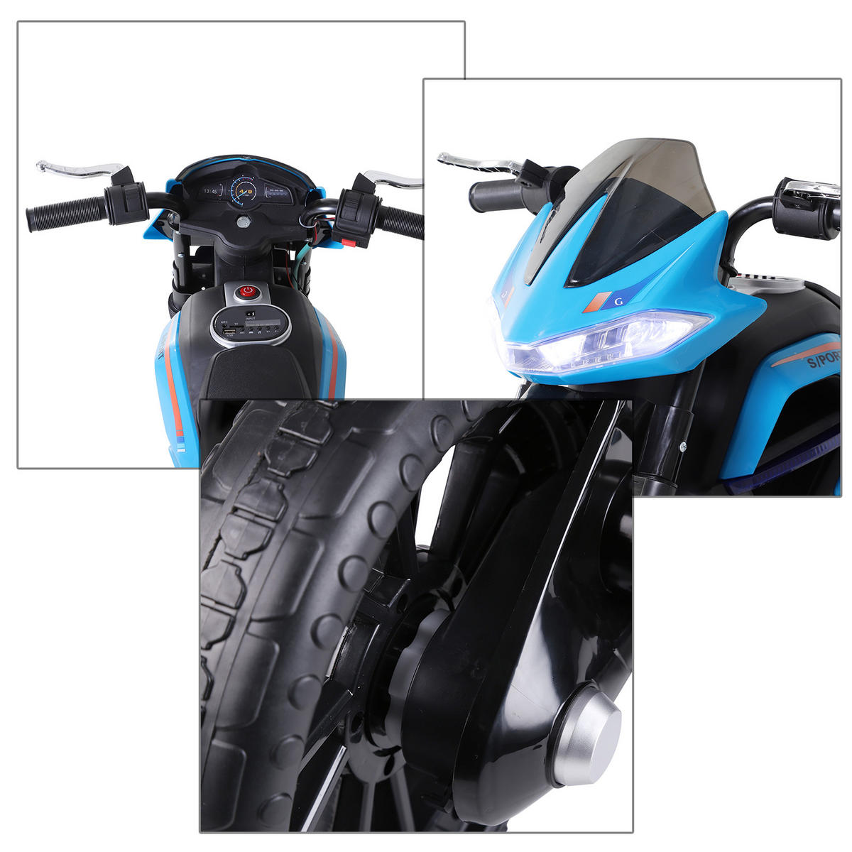 ELEKTRO-MOTORRAD DE-12990 mit Stützrädern Blau - Blau, Kunststoff (105/52/62cm) - ComfortXL