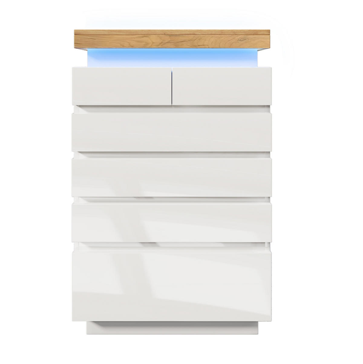 KOMMODE aus Spanplatte und MDF 39x73x115 cm Weiß mit LED-Beleuchtung, 6 Schubladen und Hochglanzfront - Weiß, Holzwerkstoff (73/115/39cm) - Modfu