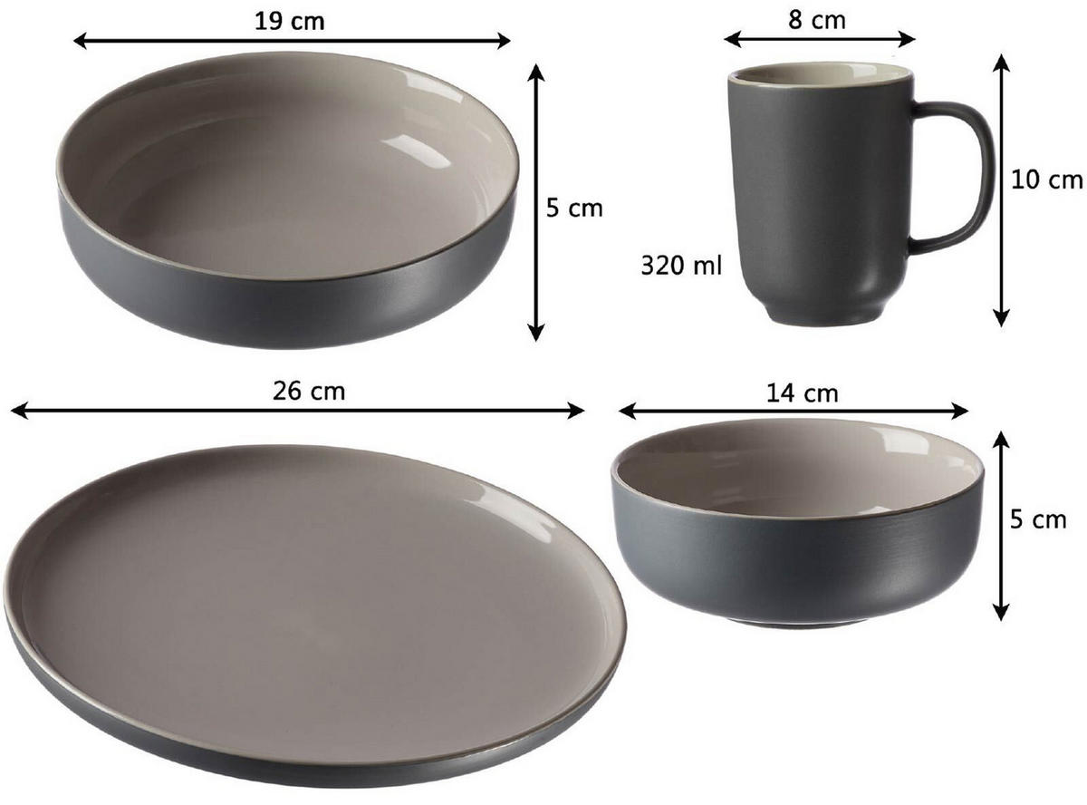 XXL KOMBISERVICE Jasper schwarz-grau 32er Set - Schwarz/Grau, Keramik (1/1/1cm) - Ritzenhoff Breker
