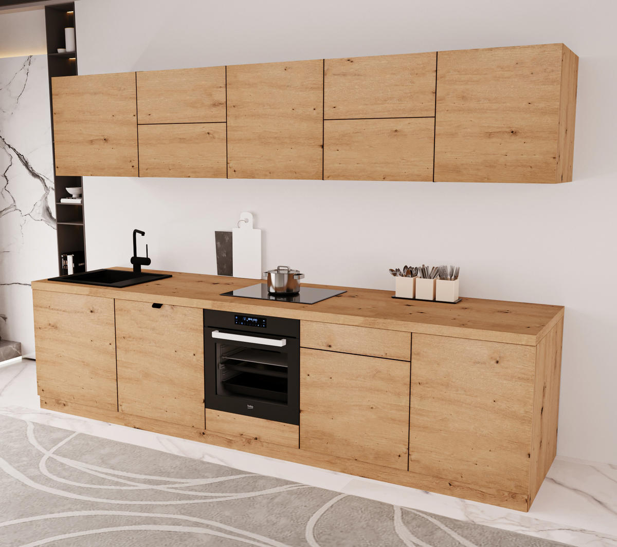 KÜCHENZEILE 300 cm - Langen KL30-M300 - in Artisan Eiche - Eiche Artisan, Holz (300/212/52cm)