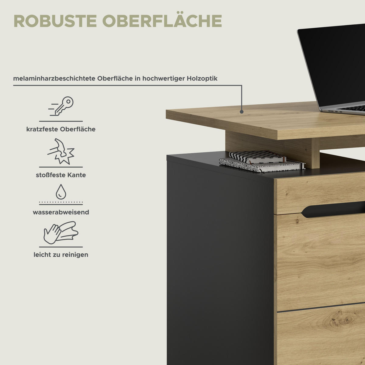 SCHREIBTISCH Canu Artisan 140/60/75 cm - Grau, Holzwerkstoff (60/140/75cm) - Xonox