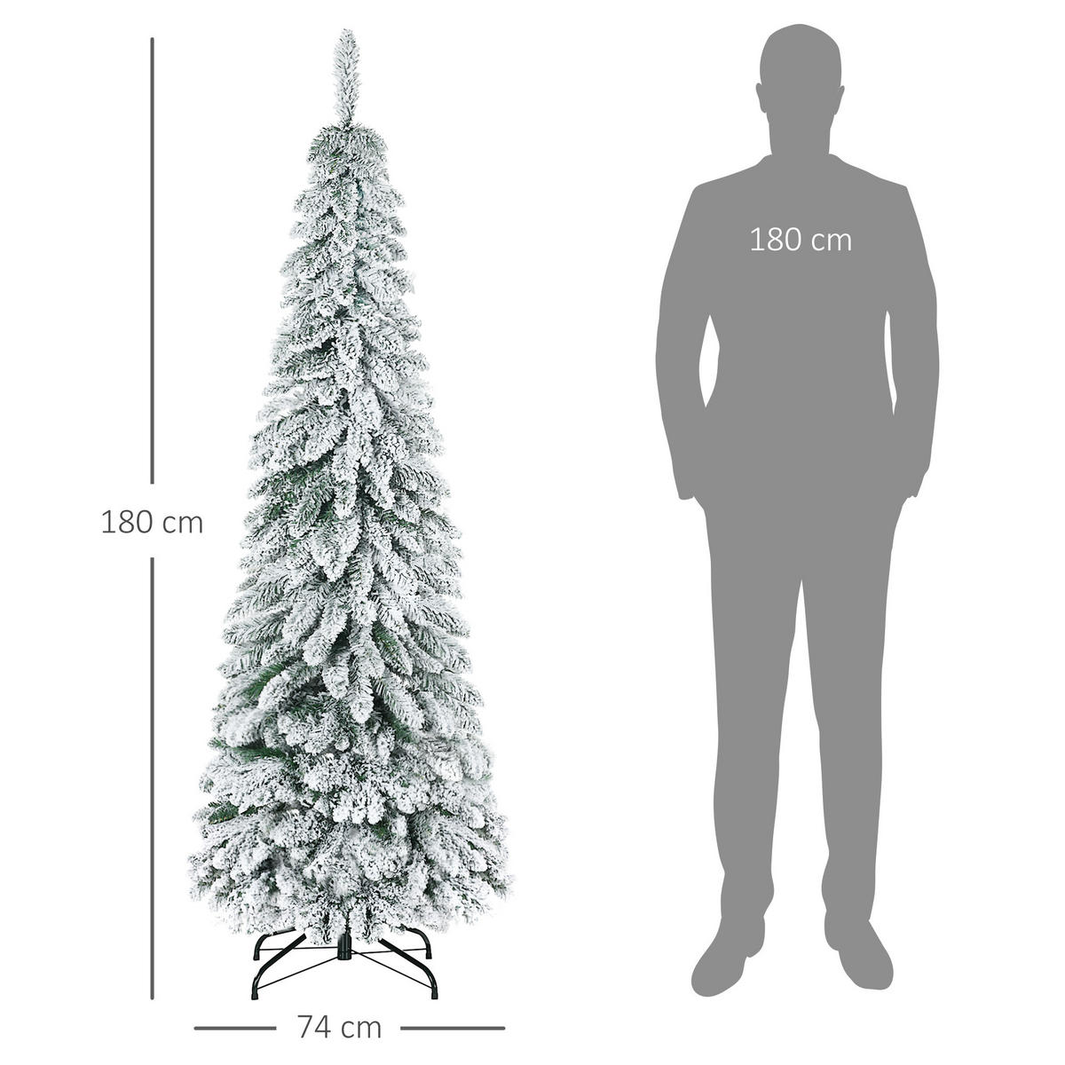 WEIHNACHTSBAUM DE-41620 180 cm, 523 Zweige, Kunstschnee, schlank - Grün, Kunststoff (180cm) - ComfortXL