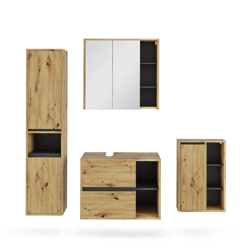 KOUPELNOVÁ SESTAVA NÁBYTKU Viola Artisan/šedá - šedá/světle šedá, kompozitní dřevo (80/60/46cm) - Vicco