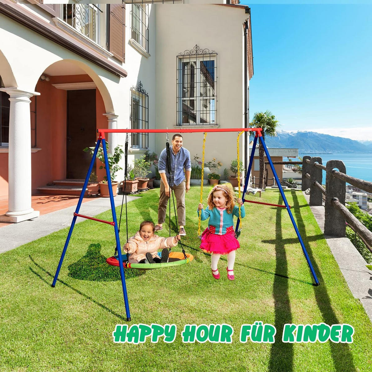 KINDERSCHAUKEL Blau-gelb - Multicolor, Metall (249/181.5/185cm) - COSTWAY