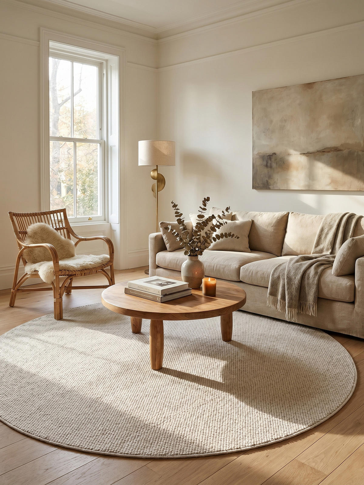 TEPPICH Flachgewebe LANGAU in Creme, meliert, Ø 200 cm - Beige, Textil (200/200cm) - KADIMA DESIGN