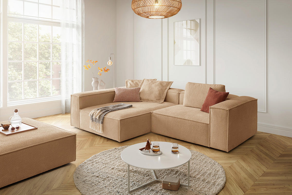 ECKSOFA CARMO Braun Flachgewebe - Dunkelbraun/Schwarz, Kunststoff/Textil (306/191cm) - KAWOLA
