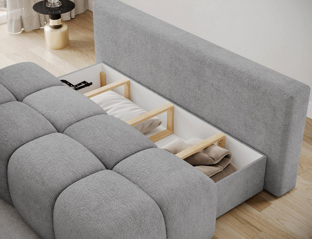 SCHLAFSOFA Nuwia mit Schlaffunktion und Bettkasten – Modernes Designsofa mit Schlafauszug und dekorativer Steppung - Grau, Kunststoff (200/102/100cm) - Wohnideebilder