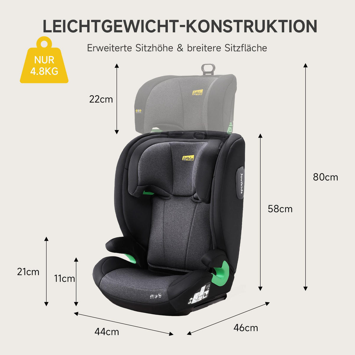 AUTOKINDERSITZ Kindersitzerhöhung i-Size R129& Verstellbare Kopfstütze - Schwarz, Textil (44/80/46cm) - BEXEVUE