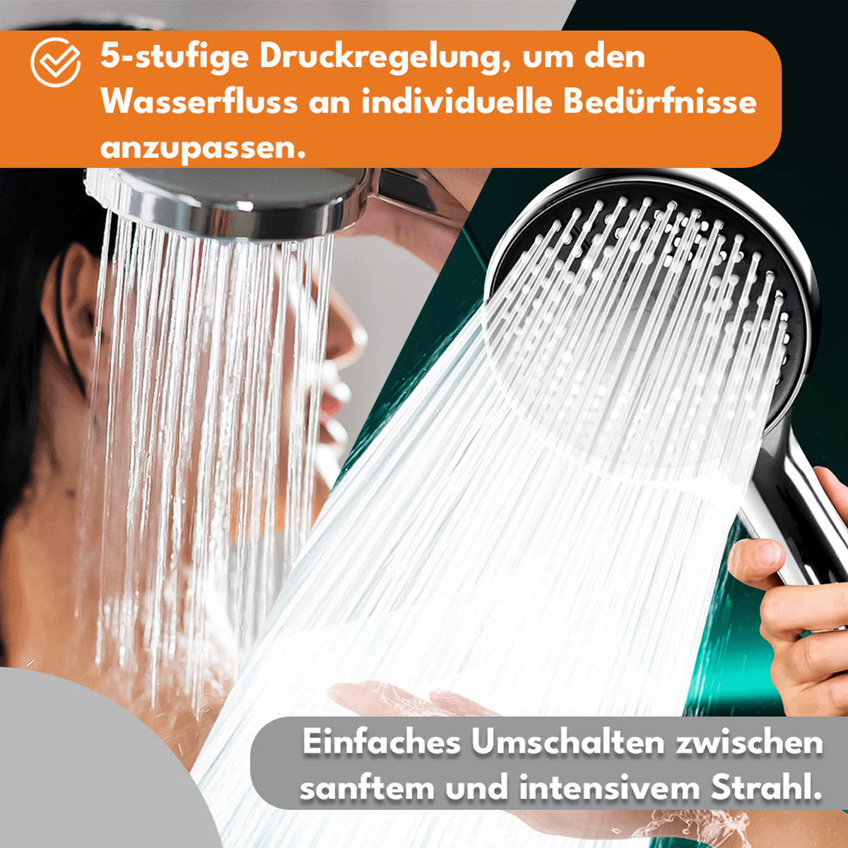 DUSCHKOPF mit Schlauch - Silberfarben, Kunststoff (12cm) - KRUMAD