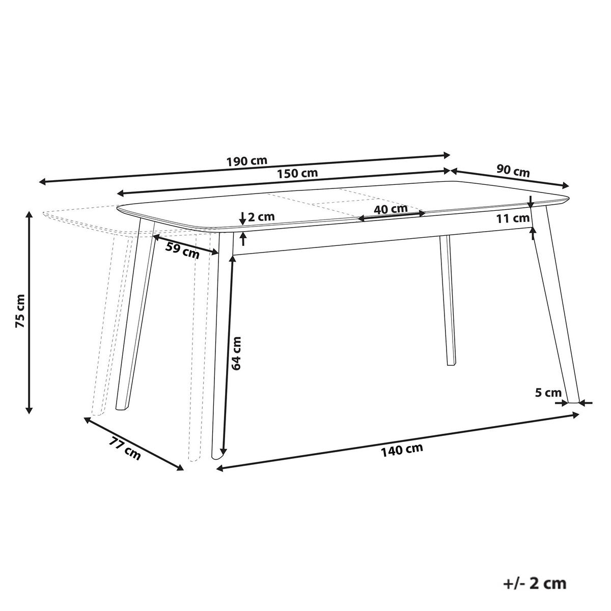 JÍDELNÍ STŮL 150-190/90/75 cm Světle hnědý Obdélníkový Madox - světle hnědá, kompozitní dřevo (150/90/75cm) - Beliani