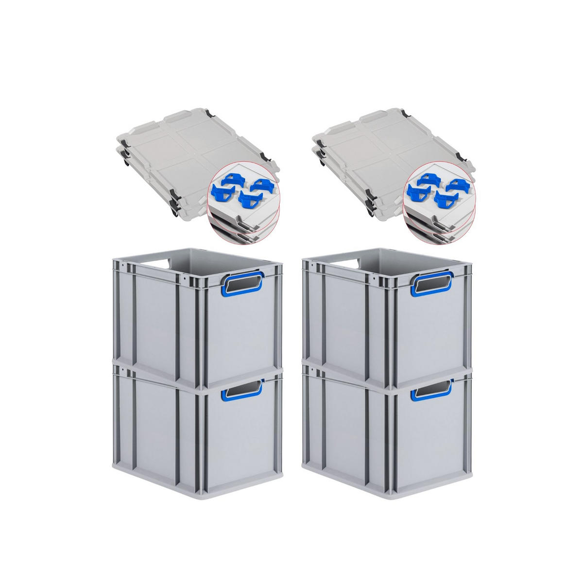 EUROBOX 4x Nextgen Color Mit Auflagedeckel 32x30x40cm Griffe Blau Offen - Blau, Kunststoff (30/32/40cm) - PROREGAL