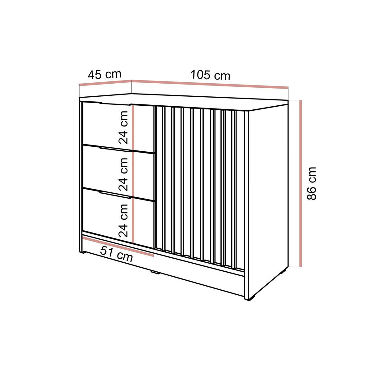 KOMMODE NELA mit Lamellen, Grau/Artisan - Grau, Holzwerkstoff (105/86/45cm) - Lookway