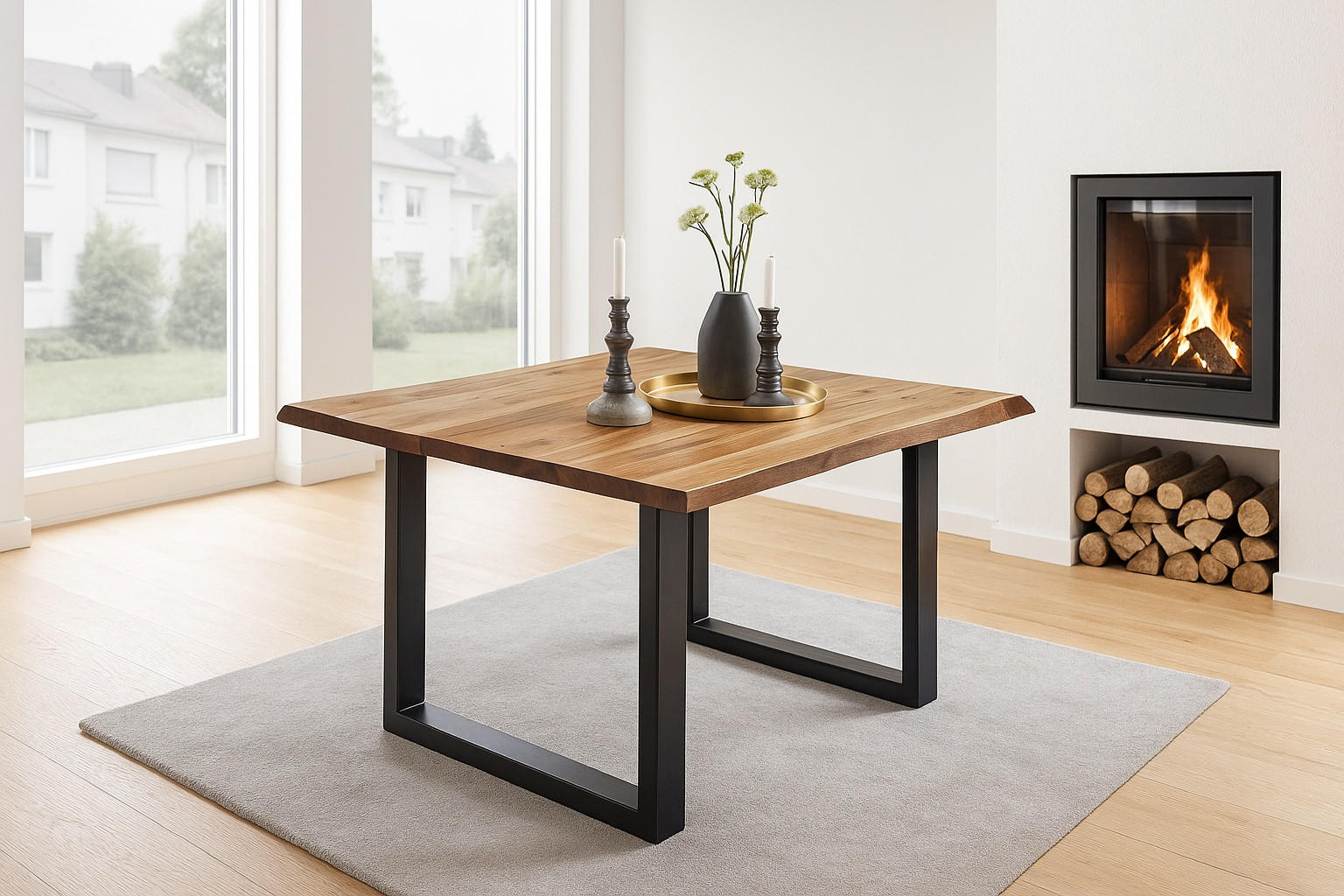 ESSTISCH NOAH - Beige/Schwarz, Holz/Metall (80/80/77cm) - SAM