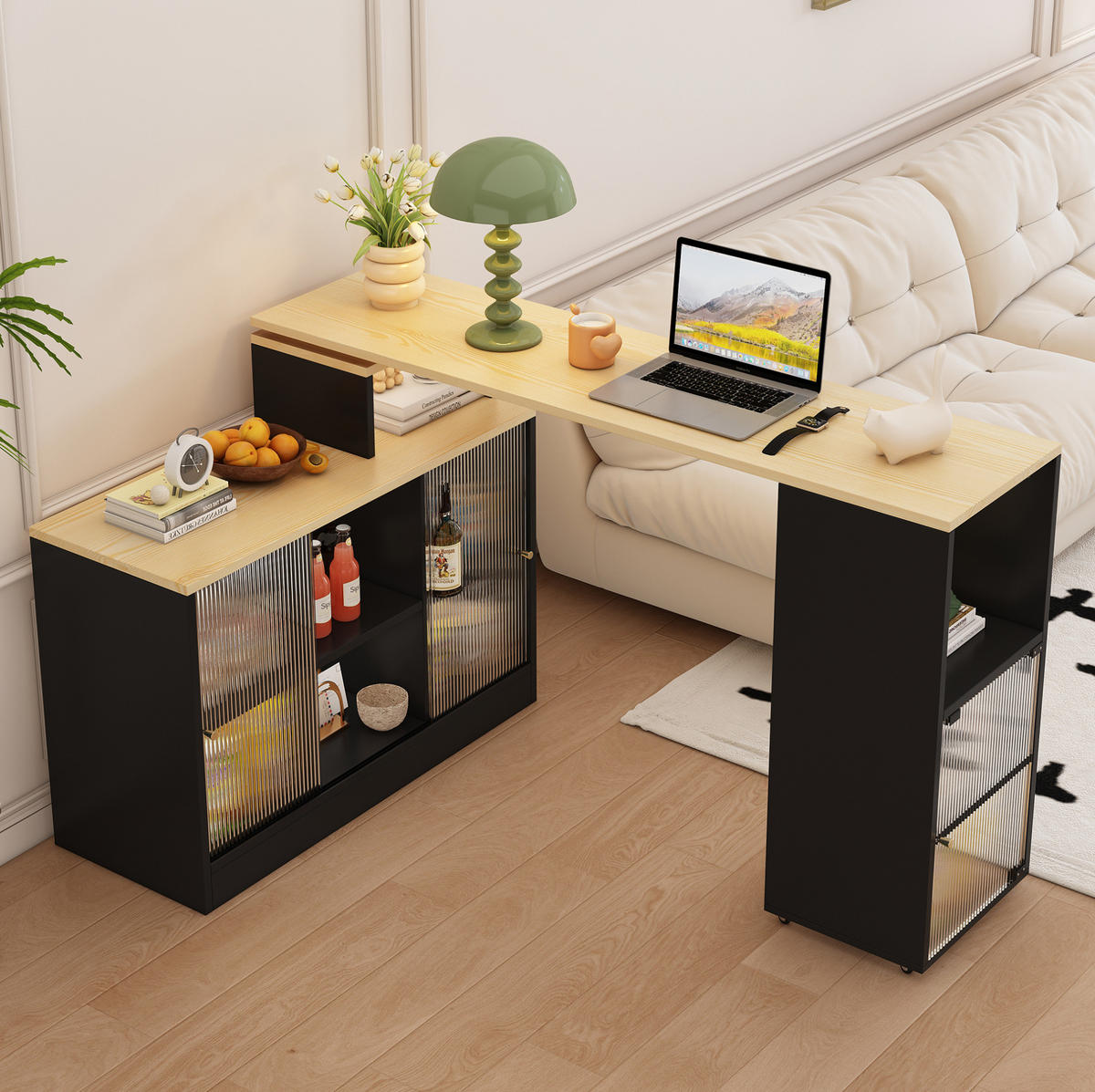 BARTISCH ausziehbar mit Stauraum Schwarz MDF/Glas - Schwarz, Holz (40/90/155cm) - Beauniv