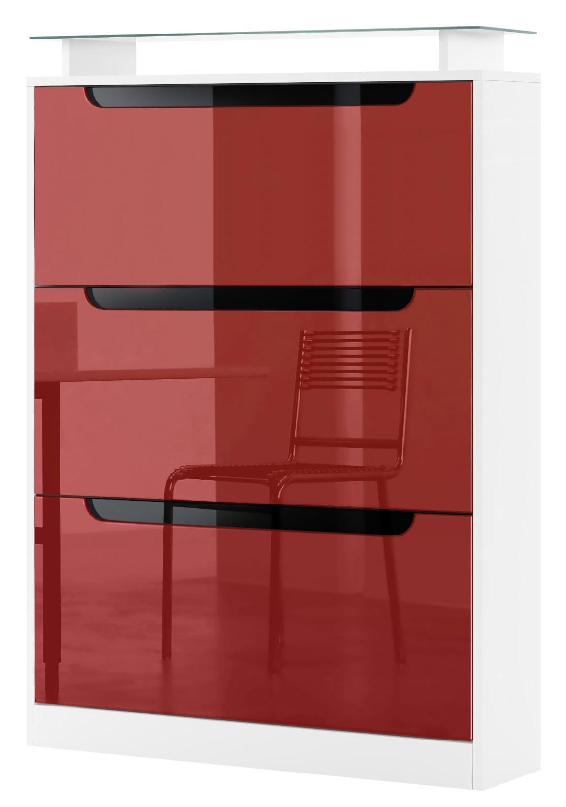 SCHUHSCHRANK Space Bordeaux Hochglanz / Schwarz Hochglanz - Bordeaux, Holzwerkstoff (89/128/23cm) - Vladon