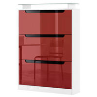 SCHUHSCHRANK Space Bordeaux Hochglanz / Schwarz Hochglanz - Bordeaux, Holzwerkstoff (89/128/23cm) - Vladon
