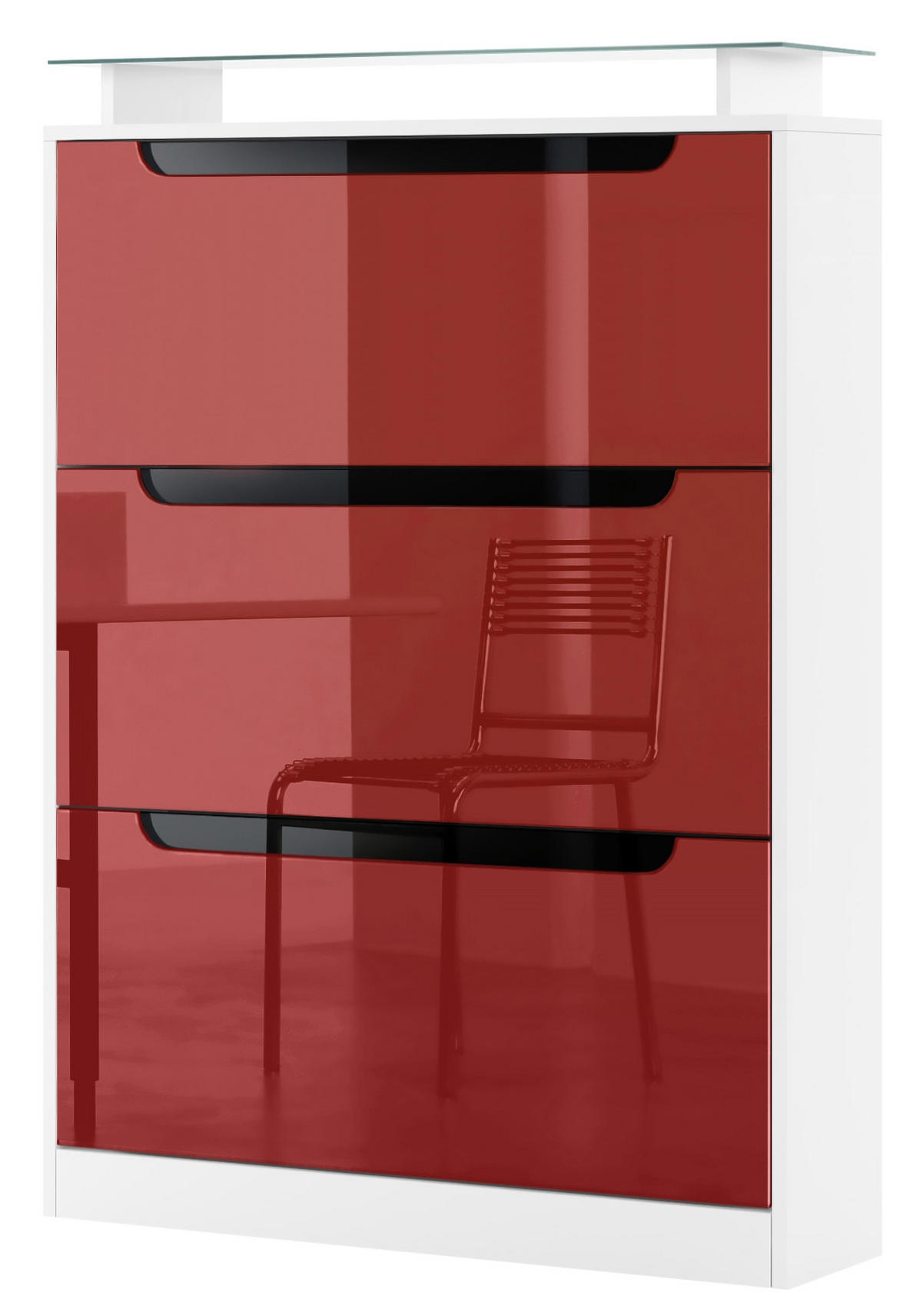 SCHUHSCHRANK Space Bordeaux Hochglanz / Schwarz Hochglanz - Bordeaux, Holzwerkstoff (89/128/23cm) - Vladon