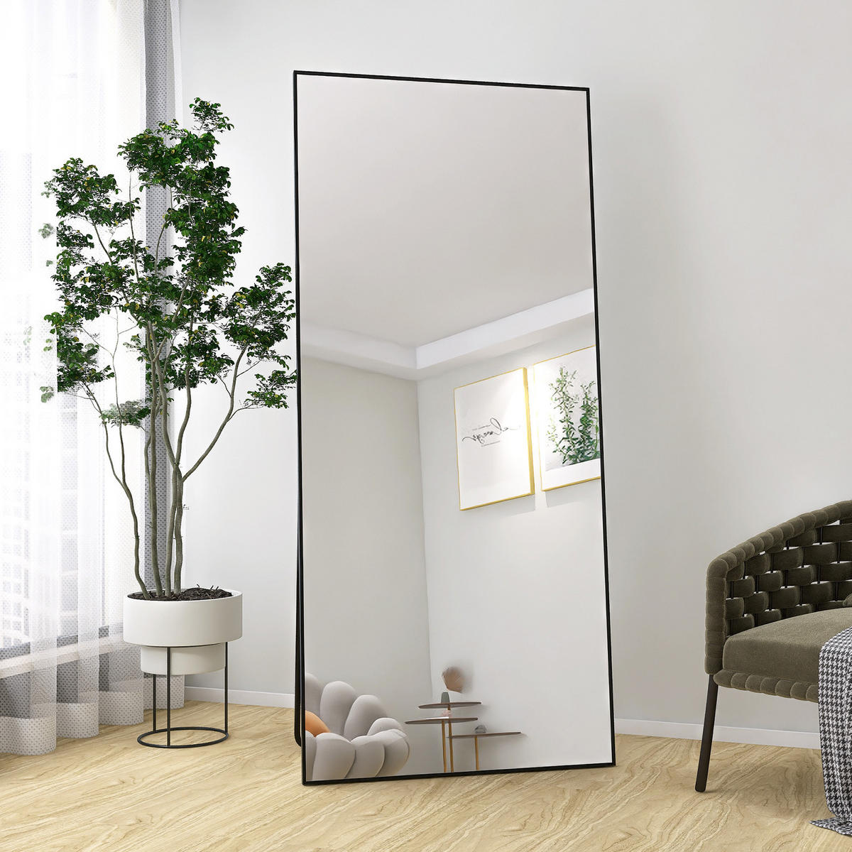 GANZKÖRPERSPIEGEL 80x180 cm, rechteckiger Aluminiumrahmen, ideal für Schlaf- & Wohnzimmer, Schwarz - Schwarz, Metall (80/3/180cm) - BRILVERDE