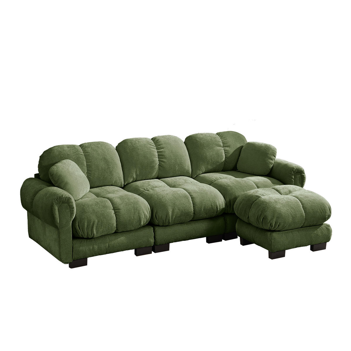 ECKSOFA 260/149/90 cm Grün Cord mit mobiler Ottomane und 2 kleinen Dekokissen - Grün, Textil (260/149cm) - Oxeza