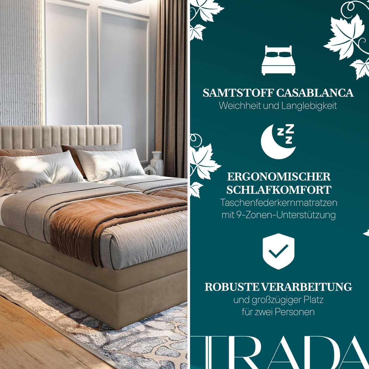 BOXSPRINGBETT ADÈLE 140x200 cm - elektrische Bett mit Matratze + Tooper und Bettkasten - Schwarz - 140x200 cm - Schwarz, Textil (140/200cm) - Trada