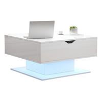 COUCHTISCH 80/75/40 cm Weiß aus Spanplatte mit Liftfunktion, LED-Lichtstreifen und Stauraum - Weiß, Holzwerkstoff (80/75/40cm) - OKMYHOME