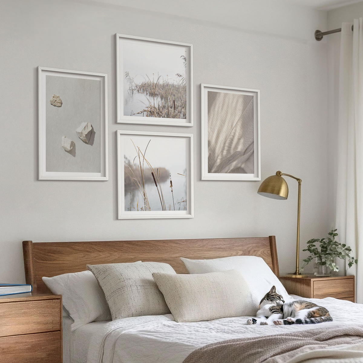 WANDBILDER 4er-Set - 50x50 cm & 40x60 cm Weißer Rahmen - Nahaufnahmen der Struktur im Boho-Stil - Weiß, Kunststoff (50/50cm) - ArtPrintCave