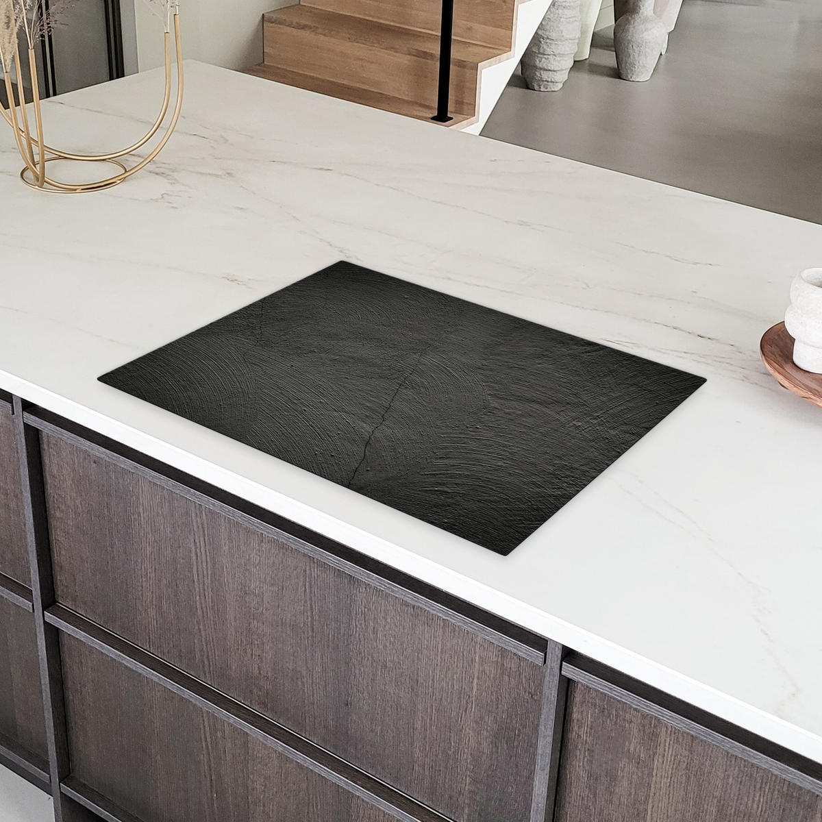 HERDABDECKPLATTE Beton - Schwarz - Industriell Herdabdeckung Induktionsfeld 75x52 cm - Anthrazit, Kunststoff (75/52/0.2cm) - MuchoWow
